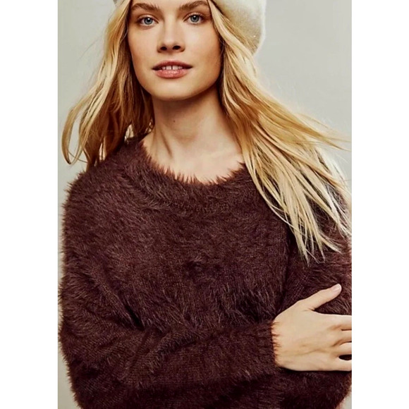 Free People HARRISON BUNNY Fuzzy Oversized Slouchy Sweater in Brown S NWOT $168 - Picture 2 of 7